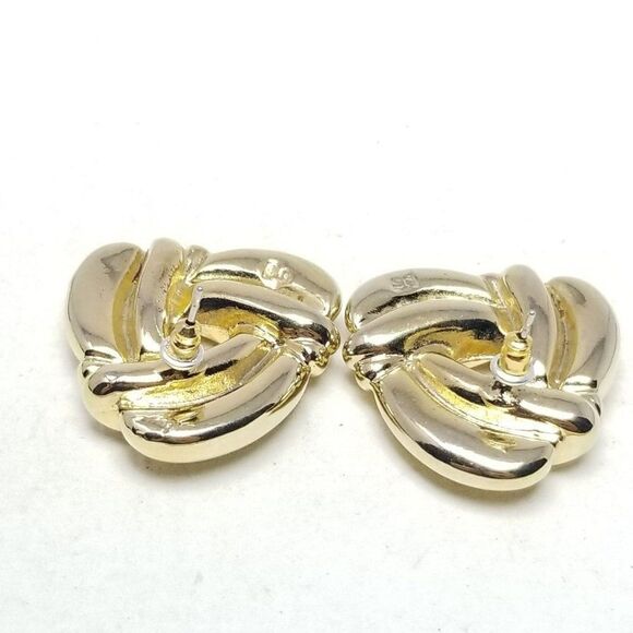 Vintage Gold Tone Triangle Shape Puffy Stud Earrings, Retro 80s Style, Estate - Picture 2 of 5